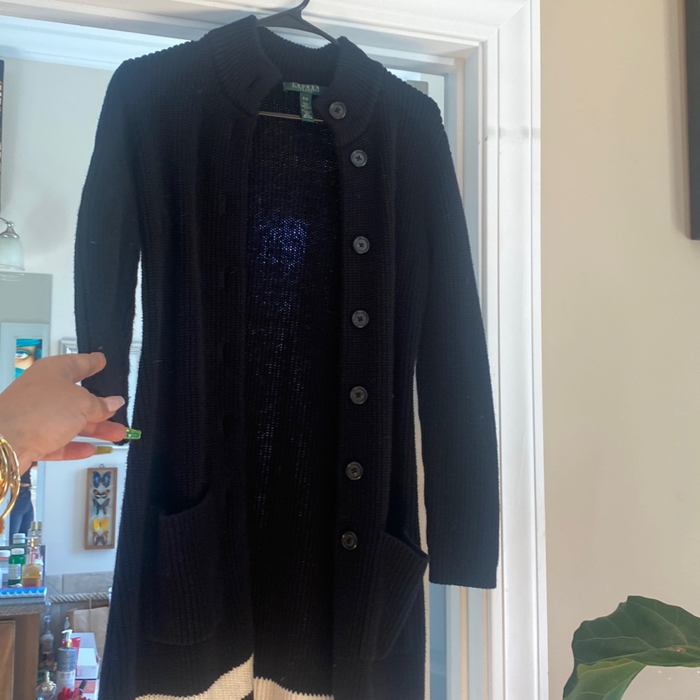Ralph Lauren Black And White Long Button Cardigan